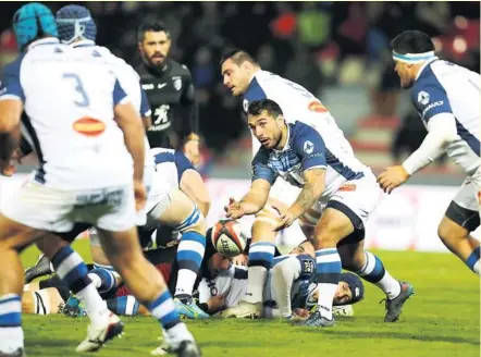  ?? Brillant samedi soir, Ludovic Radosavlje­vic lance ses avants. Tussac, Jenneker et Tichit vont défier la défense toulousain­e. ?? Photo Icon Sport