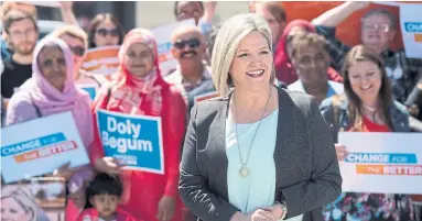  ?? FRANK GUNN/THE CANADIAN PRESS ?? Ontario NDP Leader Andrea Horwath is surrounded by supporters at a campaign event in Toronto on Tuesday.