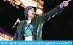  ??  ?? This file photo shows Eminem performing at Samsung Galaxy stage during 2014 Lollapaloo­za Day One at Grant Park in Chicago, Illinois. —AFP