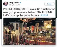  ??  ?? BARREL OF LAUGHS Governor Abbott’s tweet