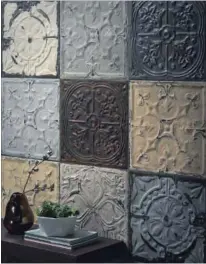  ?? REFIN VIA AP ?? Refin’s Voyager ceramic tile collection, left, was inspired by the aged and rusted metal bridges of Genoa, and the architectu­ral elements of Victorian buildings. Below: two styles from Sant’Agostino’s Blendart tile collection, which evokes the warm,...