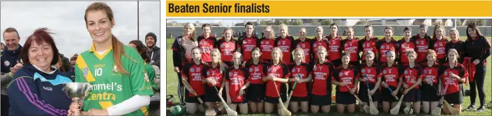  ??  ?? Louise Hammel receives the cup from Kathleen Kehoe (Secretary). The Oulart-The Ballagh squad prior to their defeat in Saturday’s Senior Premier final in Bellefield.