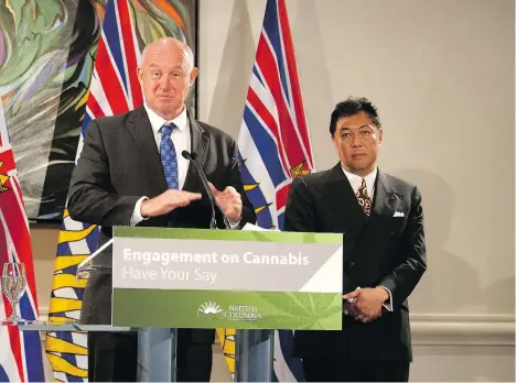  ?? MIKE BELL ?? Solicitor General Mike Farnworth says it was hard for B.C. to set out a ticketing and policing regime for drivers and cannabis without Ottawa supplying details on a federal standard for roadside drug-impairment testing. “I suspect ... that it will be a...
