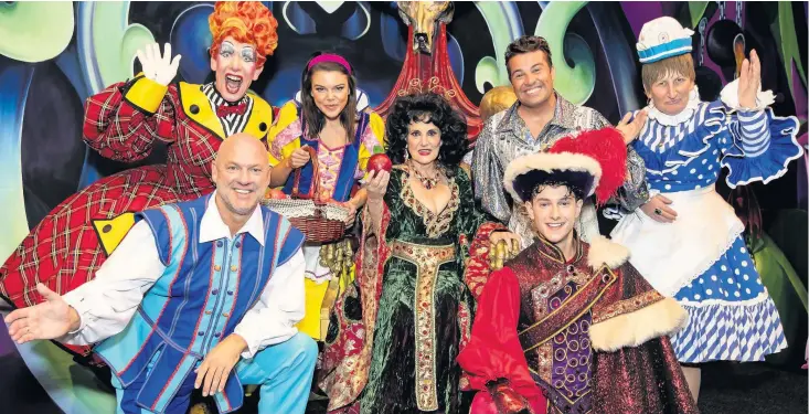  ??  ?? From left: Matt Slack (Muddles), Andrew Ryan (Dame), Faye Brookes (Snow White), Lesley Joseph (Wicked Queen), Joe McElderry (Spirit in the Mirror), Jack Yarrow (Prince), Doreen Tipton (Lady in Waiting)