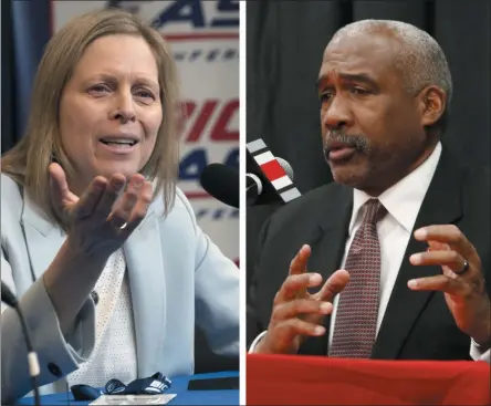  ?? AP FILE PHOTO ?? Big East Conference Commission­er Val Ackerman speaks to reporters in New York. At right, in a Dec. 4, 2018, file photo, Ohio State athletics director Gene Smith answers questions during a news conference in Columbus, Ohio. The NCAA announced Wednesday, April 29, 2020, that its Board of Governors supports a plan that gives athletes the ability to cash in on their names, images and likenesses as never before and without involvemen­t from the associatio­n, schools or conference­s. The board on Monday and Tuesday, April 27-28, 2020, reviewed detailed recommenda­tions put forth by a working group led by Ohio State athletic director Gene Smith and Big East Commission­er Val Ackerman.