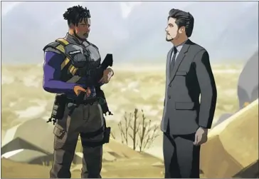  ?? Marvel Studios ?? KILLMONGER, left, and Tony Stark face off in an episode of Marvel’s animated “What If ...?” on Disney+.