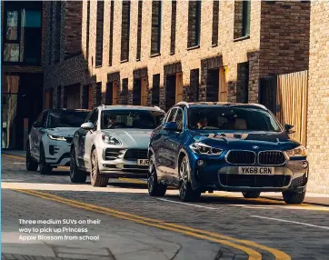  ??  ?? Three medium SUVs on their way to pick up Princess Apple Blossom from school