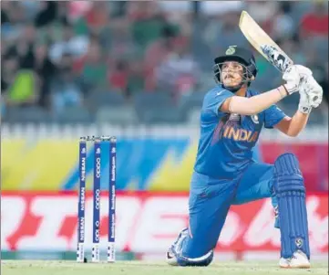  ?? GETTY IMAGES ?? Shafali Verma hits one during the T20 World Cup match against Bangladesh in Perth on February 24.