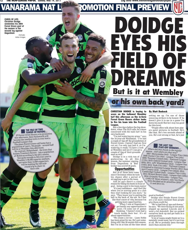  ?? PICTURE: Action Images ?? CHRIS OF LIFE: Christian Doidge celebrates his 26th Forest Green goal of the season in the second leg against Dagenham