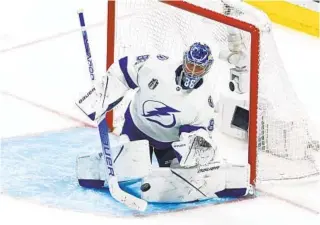  ?? JOHN LOCHER AP ?? Tampa Bay is 18-1 after a loss over the past three postseason­s, and its goaltender, Andrei Vasilevski­y, has a lot to do with that, stopping 509 of 542 shots for a 1.57 goals-against average.