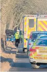  ?? Picture: Angus Findlay. ?? Emergency services at the scene of a collision on the B958 St Madoes to Errol road.