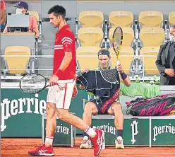  ?? AFP ?? Serbia's Novak Djokovic (left) during his semi-final at The Roland Garros against Spain's 13-time French Open winner Rafael Nadal . Djokovic won 3-6, 6-3, 7-6 (4), 6-2.