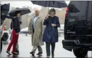  ?? ANDREW HARNIK — THE ASSOCIATED PRESS ?? Democratic presidenti­al candidate Hillary Clinton arrives to board her campaign plane at Westcheste­r County Airport in White Plains Friday to travel to Cleveland for a rally.