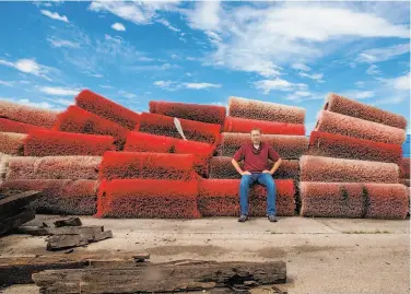  ?? Zbigniew Bzdak / Chicago Tribune / MCT ?? Jerry Kessler of Repurposed Materials sits with a stack of street sweeper brushes at a warehouse.