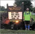  ?? PHOTO COURTESY OF SELENA MIZE ?? Mike Mize poses for a picture at the East Brandywine Fire Company after finishing his 49-mile run through Chester County on Saturday.