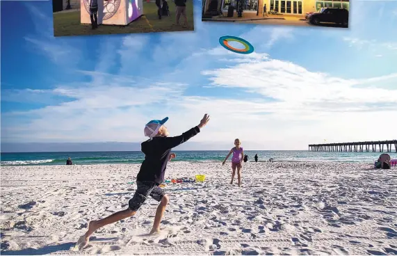  ?? MEGGAN HALLER FOR THE WASHINGTON POST ?? Drew Lunsford, left, and Adolyn Lunsford, both 7, play Frisbee on Pensacola Beach, Fla., in November.