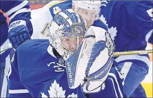  ?? CP PHOTO ?? Toronto Maple Leafs goalie Frederik Andersen (31) makes a save against the St. Louis Blues during NHL action Thursday in Toronto.