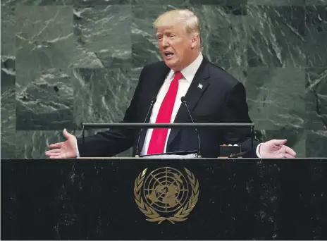  ?? EPA ?? US President Donald Trump launches a scathing attack against Iran at the UN General Assembly in New York yesterday