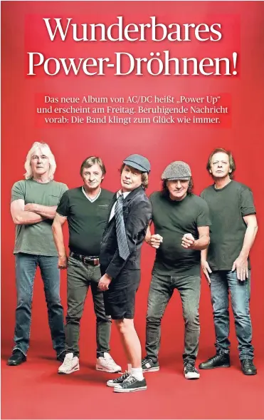  ?? FOTO: JOSH CHEUSE ?? Mit neuem Hörgerät ausgestatt­et, ist der 73-jährige Sänger Brian Johnson (2. v. r.) wieder mit dabei, wenn die Band um Angus Young (M.) rockt.