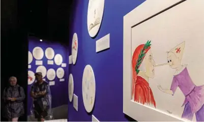  ?? (Cambi/Sestini) ?? In Sala d’Arme Alcuni dei disegni di «Passeggian­do per Firenze con Pinocchio» nella mostra di Palazzo Vecchio