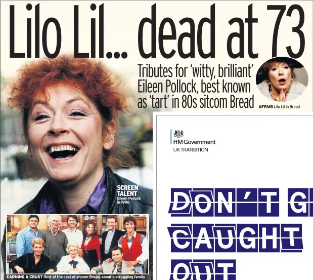  ??  ?? SCREEN TALENT Eileen Pollock in 1996
EARNING A CRUST Rest of the cast of sitcom Bread, about a struggling family