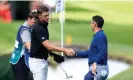  ?? Paul Childs/Action Images/Reuters ?? Ludvig Åberg and Rory McIlroy, who will both be part of the European team at this year’s Ryder Cup, shake hands after their opening round at Wentworth. Photograph: