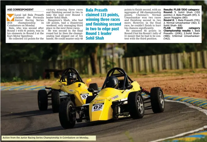  ??  ?? Action from the Junior Racing Series Championsh­ip in Coimbatore on Monday.