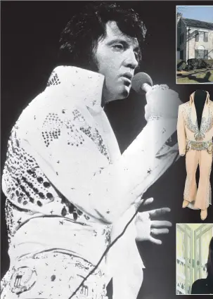  ??  ?? THE KING: Elvis died after suffering a heart attack in his Graceland mansion, top right, in Memphis, Tennessee; his former wife Priscilla, inset, spoke to mark the announceme­nt that an exhibition celebratin­g his life – featuring artefacts such as...