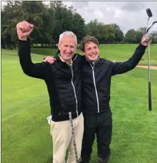  ??  ?? Baltinglas­s golfers Fergal Doogue and Nathan Geraghty Byrne after their win in Corrstown on Monday.