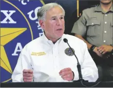  ?? FILE PHOTO BY JOEL MARTINEZ/THE MONITOR VIA AP ?? ARIZONA GOV. DOUG DUCEY is following the lead of fellow Republican Texas Gov. Greg Abbott (pictured), who said his state has sent at least 10 busloads of migrants to Washington.