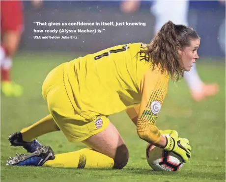  ?? JEROME MIRON/USA TODAY SPORTS ?? Unlike previous USA goalkeeper­s, Alyssa Naeher has got her own style and her own strengths.