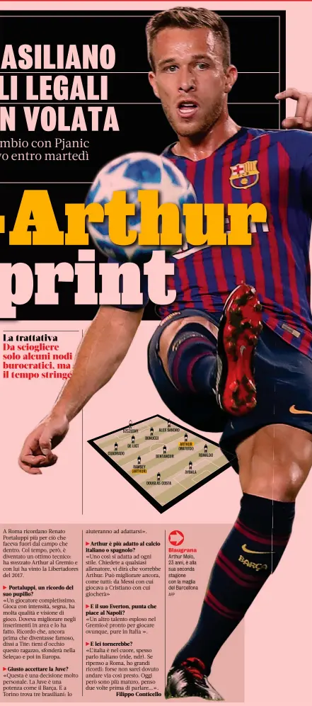  ?? AFP ?? Blaugrana Arthur Melo, 23 anni, è alla sua seconda stagione con la maglia del Barcellona