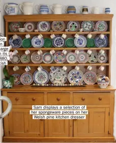  ??  ?? Sam displays a selection of her spongeware pieces on her Welsh pine kitchen dresser