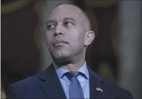  ?? MARIAM ZUHAIB — THE ASSOCIATED PRESS ?? House Minority Leader Hakeem Jeffries, D- N. Y., has suggested that Democrats help Johnson if the speaker faces retributio­n from within his own party for holding votes on the $ 95.3billion package.