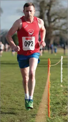  ??  ?? Stephen Kelly, who ran a magnificen­t race to finish second in the Leinster Masters Cross-Country Championsh­ips.