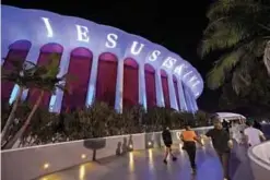  ??  ?? Signage is displayed on the side of the venue during Kanye West’s “Jesus Is King” album and film experience at The Forum on
October 23, 2019 in Inglewood, California.