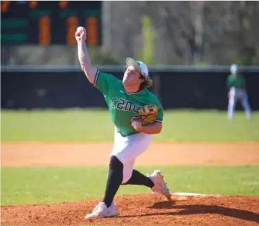  ?? STAFF PHOTO BY OLIVIA ROSS ?? East Hamilton’s Gray Williams pitches against Hixson on Monday. Williams alllowed only one hit in a 3-0 victory.