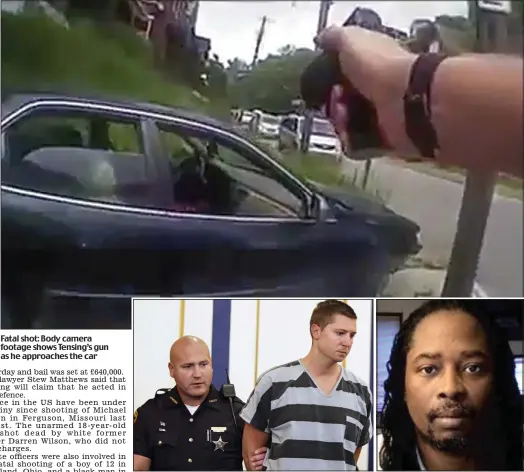  ??  ?? Fatal shot: Body camera footage shows Tensing’s gun as he approaches the car
Accused: Officer Ray Tensing is led into court yesterday
Killed: Motorist Samuel DuBose