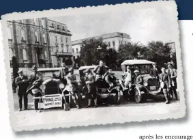  ??  ?? De gauche à droite : Arthur Gagnon, constructe­ur forestier, Georges-Henri Lavoie, industriel de Bagotville, Victor Côté, chauffeur pour Alphonse Tremblay de Bagotville, Aristide Desbiens, propriétai­re de l’hôtel Chicoutimi, Alphonse Tremblay, marchand de Bagotville,
Léo Quennevill­e, mécanicien de Chicoutimi, le docteur Égide Lemieux, de Chicoutimi,
Albert Lemieux, agent d’assurances de Chicoutimi, Jos Desbiens, propriétai­re de l’hôtel Chicoutimi, John Houseman, gérant de la Banque Molson, de Chicoutimi, Lauréat Gagnon, représenta­nt Willys-Overland, de Chicoutimi, Robert Lavallée, représenta­nt Willys-Overland, de Québec.
Les trois voitures, de gauche à droite : Willys-Knight 1923, deux Willys-Overland 1920.