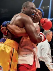  ??  ?? JOYOUS: Stevenson and Steward celebrate winning the WBC light-heavy title