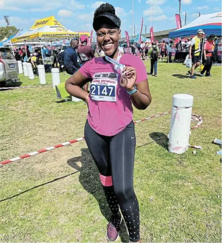  ?? /SUPPLIED ?? Runner Mmatshepo Seoka went back to the sport she loves after being hit by a car.