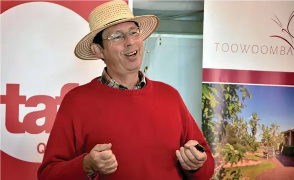  ?? Photo: Bev Lacey ?? GREEN THUMB: Jerry Coleby-Williams, conservati­onist, horticultu­rist, plant curator and Gardening Australia presenter, speaking at a previous Toowoomba Camellia Show and Garden Expo. He will return this weekend and speak alongside fellow Gardening Australia host Sophie Thompson. The show runs from July 20-21.