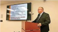  ?? THE OKLAHOMAN] [PHOTO BY JUSTIN WINGERTER, ?? Sallisaw City Manager Keith Skelton speaks at the Oklahoma Veterans Commission meeting in September. Sallisaw was chosen Friday for a new veterans center.