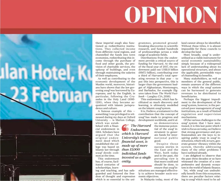  ?? PIC BY SAIFULLIZA­N TAMADI ?? Sultan of Perak Sultan Nazrin Muizzuddin Shah says perhaps the biggest impediment to the developmen­t of the ‘waqf ’ system is the perceived poor management due to limited regulation and supervisio­n mechanisms.