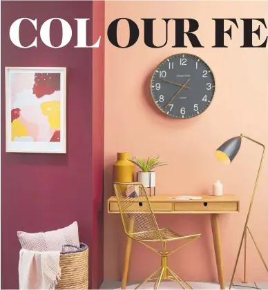  ?? Photo / Bryce Carleton ?? Soothing Sunset pinks to lower stress in a home office. The main colours are Resene Smoulder corner wall (left) and Just Dance on the right wall. Project by Laura Lynn Johnston.