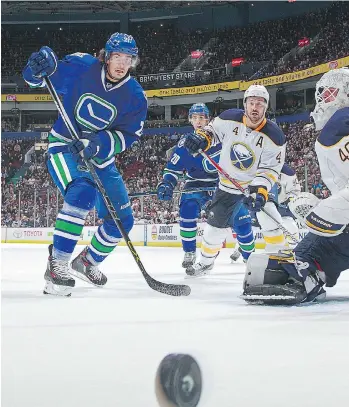  ??  ?? Loui Eriksson’s only goal in his first four games as a Canuck was scored into his own net during his debut in a 2-1 win against Calgary last Saturday. “That would have been tough to lose 1-0 when you score on your own net,” he says.