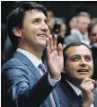  ??  ?? Accompanie­d by Mexican Senate President Ernesto Cordero, right, Prime Minister Justin Trudeau arrives at the Senate chamber in Mexico City on Friday.