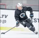  ?? RANDY VAZQUEZ — STAFF PHOTOGRAPH­ER ?? Karlsson got in his first skate with his new team, but there is no timetable on when he’ll play in preseason.