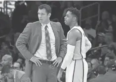  ?? RICHARD MACKSON, USA TODAY SPORTS ?? Lakers coach Luke Walton, left, is focused on developing his young roster, which includes guard D’Angelo Russell, right.