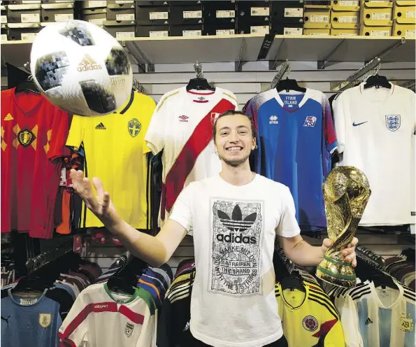  ?? GREG SOUTHAM ?? Edmonton soccer fan Luca Mosele was all smiles Wednesday after FIFA announced North America had won the bid to host the World Cup in 2026. Edmonton was among the 22 cities listed in the three-nation bid, but just 16 will actually host World Cup games.